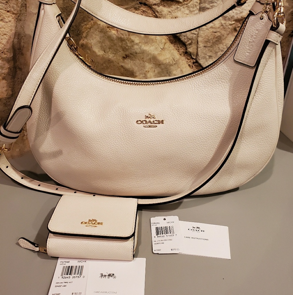 Chalk Coach Pebble Leather Hobo w/ Wallet